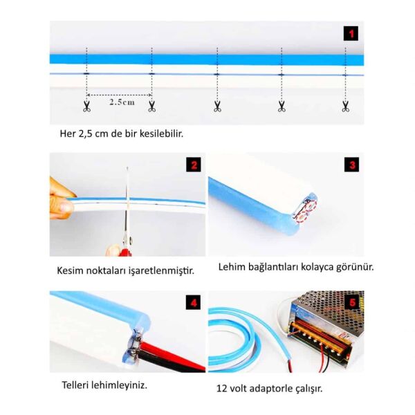 Neon Şerit Led 12 Volt Kırmızı 50 Metre