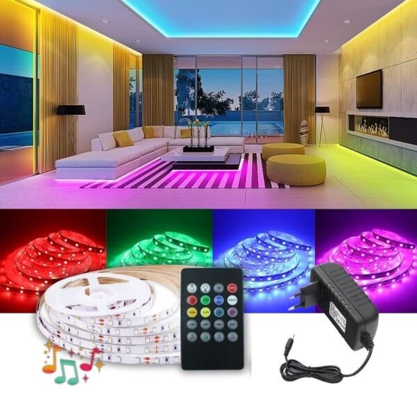 RGB Şerit Led Işık 8 Renk Sese Duyarlı Kumandalı Set