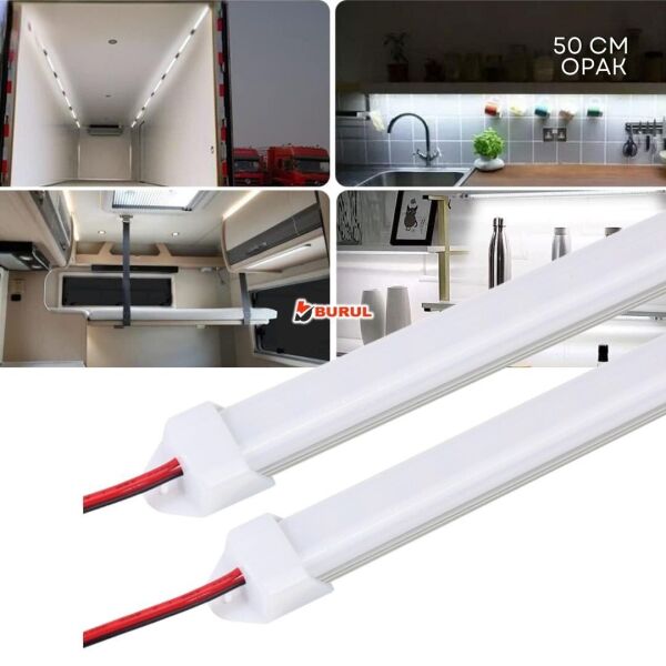 SB-6551 2 Adet Alüminyum Kasalı 5630 Bar Led 12 Volt Beyaz 50 Cm Opak Karavan Tekne Otomobil