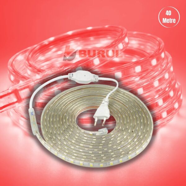 40 Metre Hortum Led Kırmızı Işık Dış Mekan Fişli SB-6539