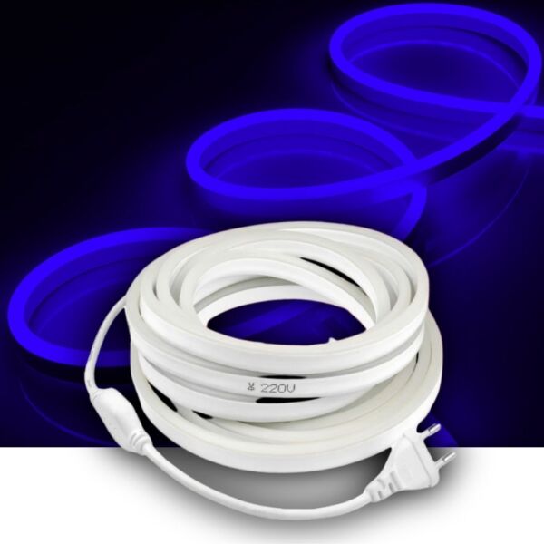 Neon Şerit Led 220v Esnek Dış Mekan, Bahçe, Açık Alan Dekoratif Aydınlatma Fişli 50 Metre - Mavi