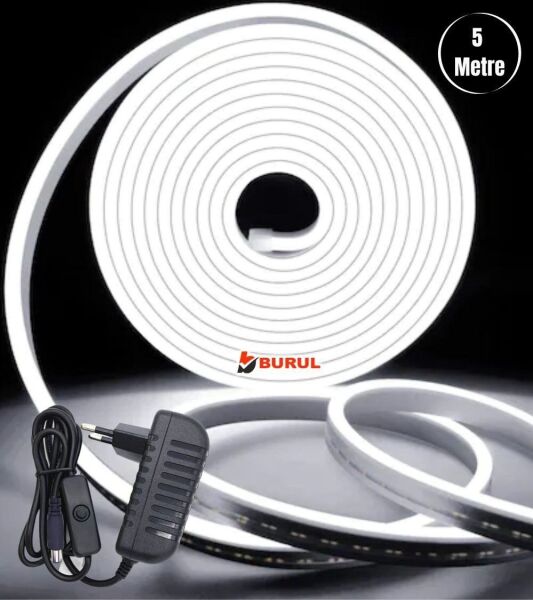 5 Metre Beyaz Işık Esnek Neon Led Şerit Butonlu Dekoratif Aydınlatma Seti SB-6535