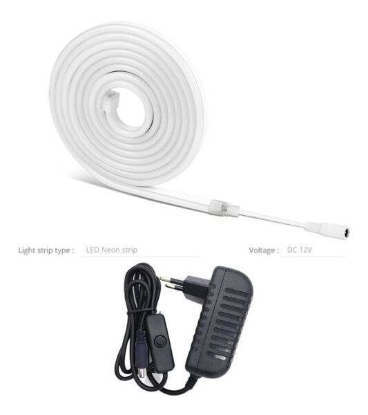 5 Metre Beyaz Işık Esnek Neon Led Şerit Butonlu Dekoratif Aydınlatma Seti SB-6535