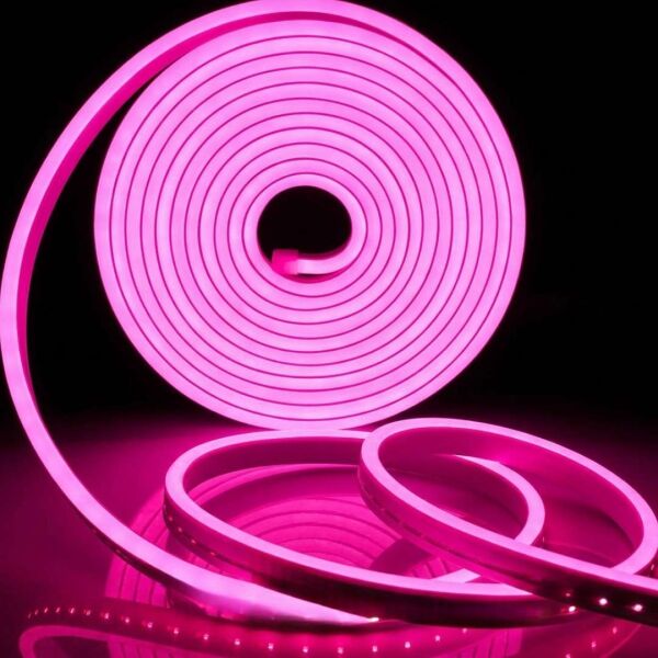 Pembe Neon Şerit Led Fişli 220v Esnek Dış Mekan, Bahçe, Açık Alan Dekoratif Aydınlatma