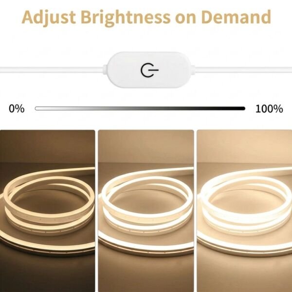 Neon Led Şerit Işık 5 Metre Dimmer Buton Dekoratif Ambiyans Aydınlatma Gün Işığı