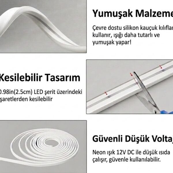 Neon Led Şerit Işık 5 Metre Dimmer Buton Dekoratif Ambiyans Aydınlatma Beyaz