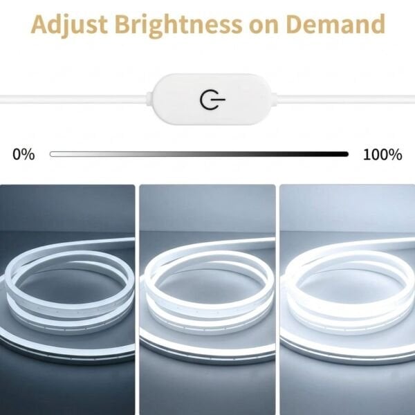 Neon Led Şerit Işık 5 Metre Dimmer Buton Dekoratif Ambiyans Aydınlatma Beyaz