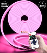 5 Metre Pembe Işık Esnek Neon Led Şerit Dimmer Kumandalı Dekoratif Aydınlatma Seti SB-6537
