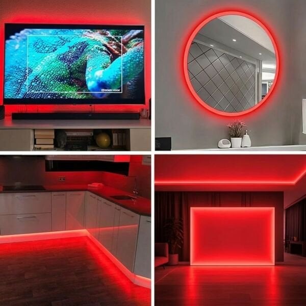 Neon Led Şerit Işık 5 Metre Dimmer Buton Dekoratif Ambiyans Aydınlatma Kırmızı