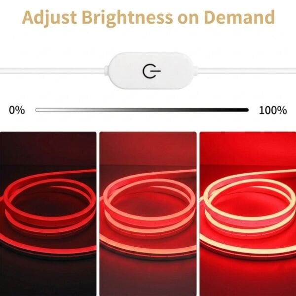 Neon Led Şerit Işık 5 Metre Dimmer Buton Dekoratif Ambiyans Aydınlatma Kırmızı