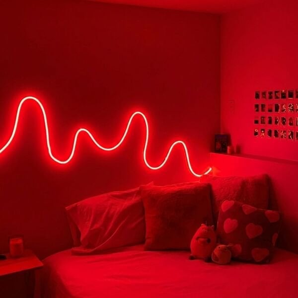 Neon Led Şerit Işık 5 Metre Dimmer Buton Dekoratif Ambiyans Aydınlatma Kırmızı