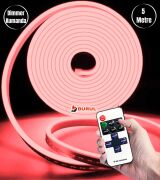 5 Metre Kırmızı Işık Esnek Neon Led Şerit Dimmer Kumandalı Dekoratif Aydınlatma Seti SB-6537