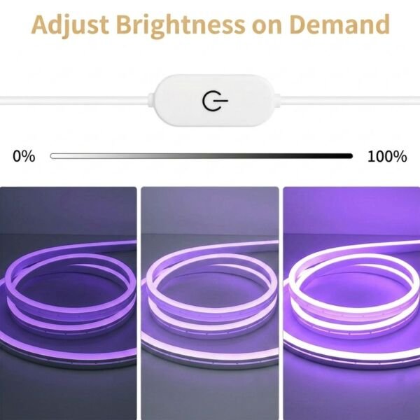 Neon Led Şerit Işık 5 Metre Dimmer Buton Dekoratif Ambiyans Aydınlatma Mor