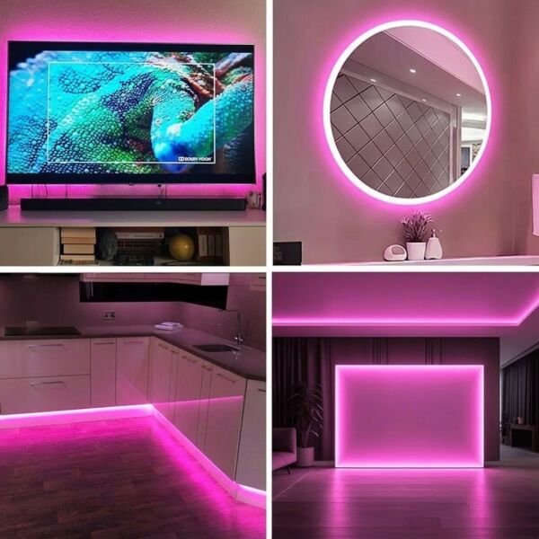 Neon Led Şerit Işık 5 Metre Dimmer Buton Dekoratif Ambiyans Aydınlatma Pembe