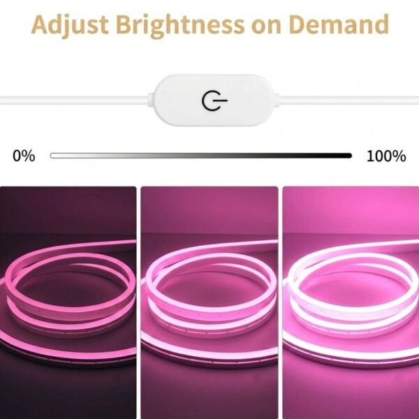 Neon Led Şerit Işık 5 Metre Dimmer Buton Dekoratif Ambiyans Aydınlatma Pembe