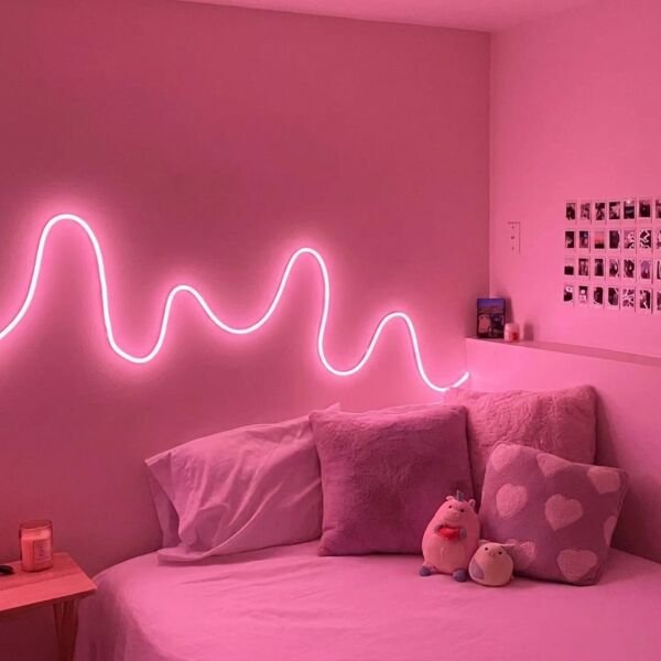 Neon Led Şerit Işık 5 Metre Dimmer Buton Dekoratif Ambiyans Aydınlatma Pembe