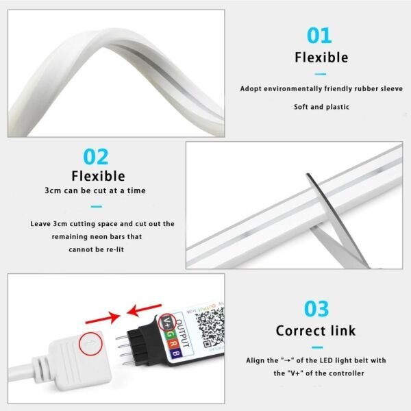 RGB Neon Led Şerit 20 Renk Rf Kumandalı