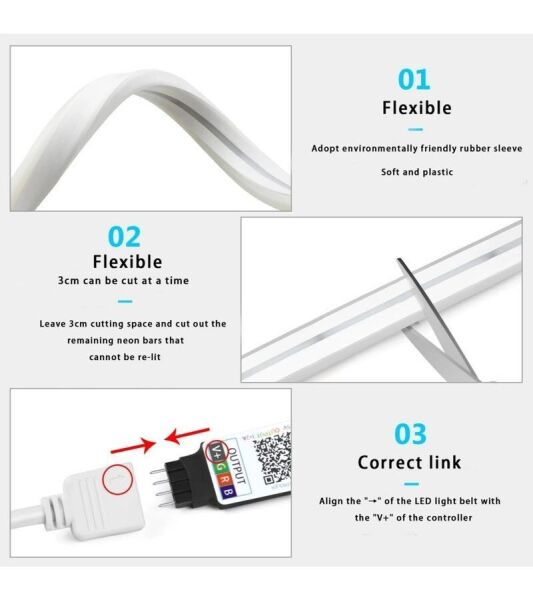 5 Metre 256 Renk Bluetooth Kontrol Renk Değiştiren RGB Neon Led Şerit Işık Seti SB-6563