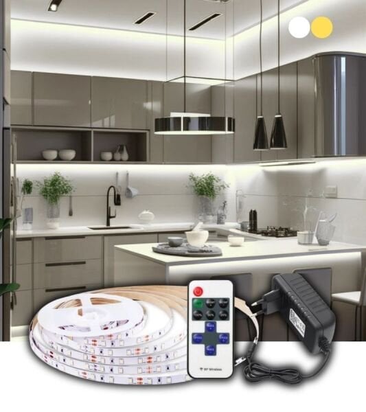 5 Metre Şerit Led Işık Dimmer Kumandalı Mutfak Tezgah Çalışma Masası Raf Işık