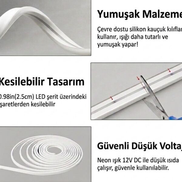 5 Metre Esnek Neon Led Şerit Dimmer Kumandalı Dekoratif Aydınlatma Seti Beyaz