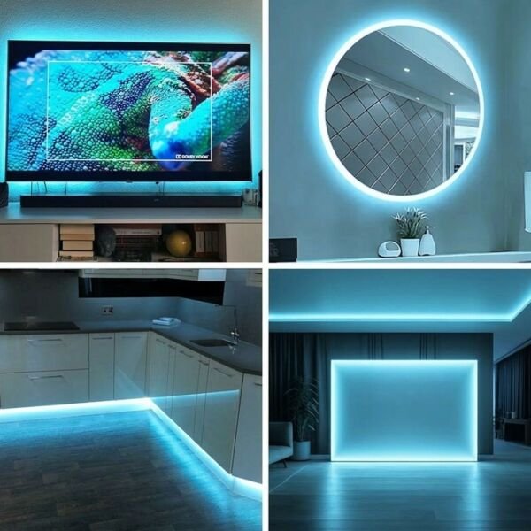 5 Metre Esnek Neon Led Şerit Dimmer Kumandalı Dekoratif Aydınlatma Seti Buz Mavi