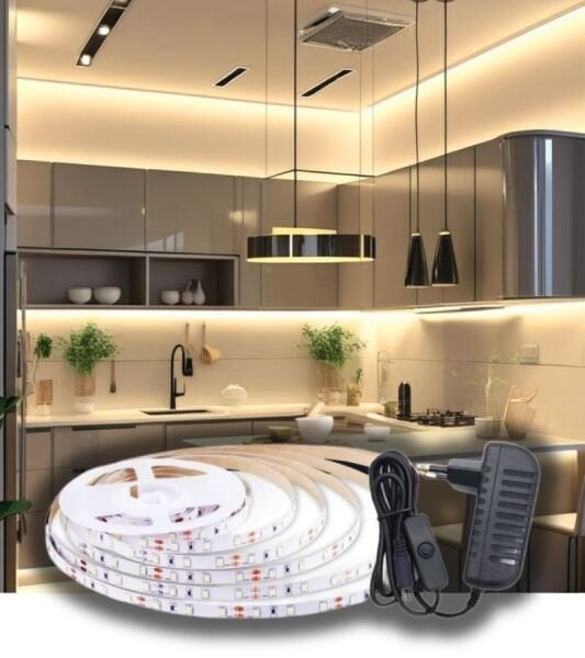 5 Metre Şerit Led Işık Seti Aç Kapa Butonlu Gün Işığı