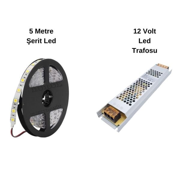 Tavan Gizli Işık Bandı Gün Işığı Şerit Led Aydınlatma Seti Trafolu 5 Metre