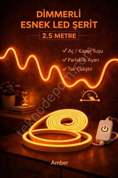 Neon Led Şerit Işık 2.5 Metre Dimmerli Amber – Esnek Led Şerit Dekoratif Işık Seti