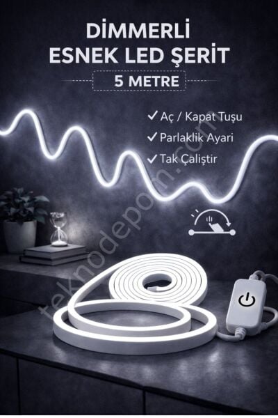 Neon Led Şerit Işık 5 Metre Dimmerli Beyaz Işık – Esnek Led Şerit Dekoratif Işık Set