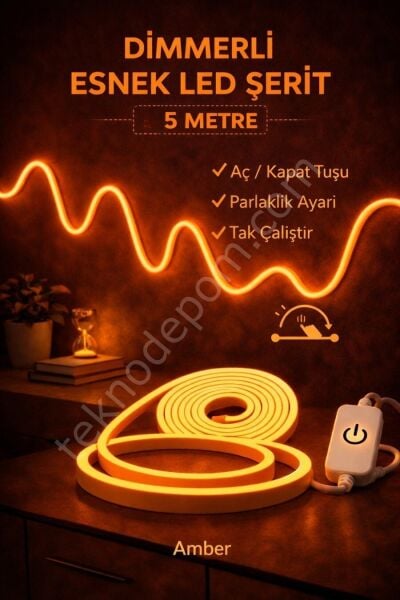 Neon Led Şerit Işık 5 Metre Dimmerli Amber – Esnek Led Şerit Dekoratif Işık Seti