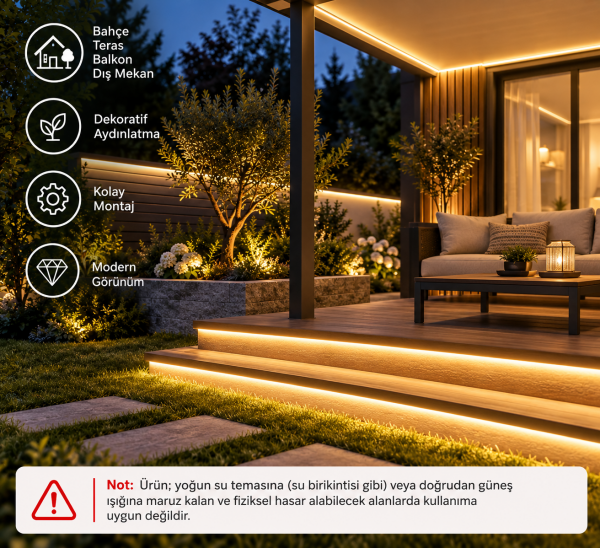 Şerit LED Gün Işığı 220V Yüksek Parlaklık, 120 LED/m, Tak Çalıştır, Fişli Anahtarlı, Silikonlu İç/Dış Mekan, Yapışkanlı, Mutfak, Tezgah Altı, Mobilya, Asma Tavan, Bahçe, SB-6508