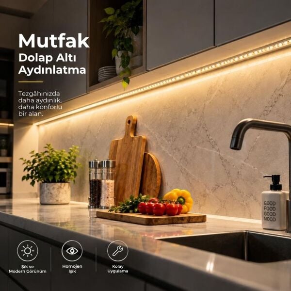 Şerit LED Gün Işığı 220V Yüksek Parlaklık, 120 LED/m, Tak Çalıştır, Fişli Anahtarlı, Silikonlu İç/Dış Mekan, Yapışkanlı, Mutfak, Tezgah Altı, Mobilya, Asma Tavan, Bahçe, SB-6508