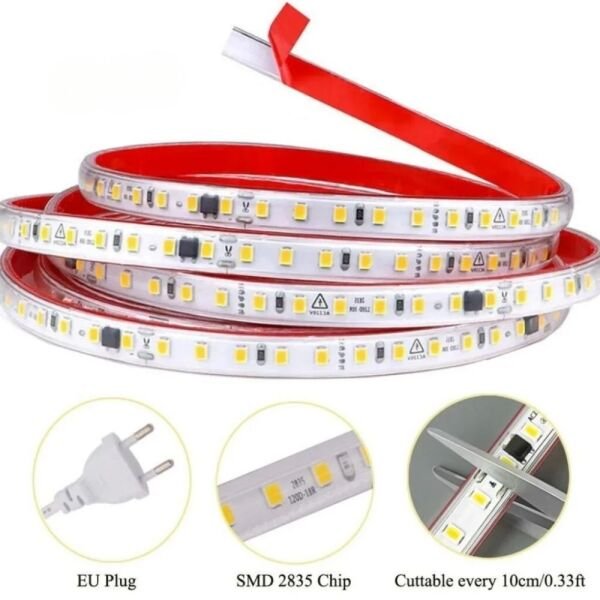 Gün Işığı Hortum Şerit Led Yapışkanlı 220v Yüksek Lümen Işık Anahtarlı ve Fişli
