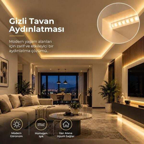 Şerit LED Gün Işığı 220V Yüksek Parlaklık, 120 LED/m, Tak Çalıştır, Fişli Anahtarlı, Silikonlu İç/Dış Mekan, Yapışkanlı, Mutfak, Tezgah Altı, Mobilya, Asma Tavan, Bahçe, SB-6508
