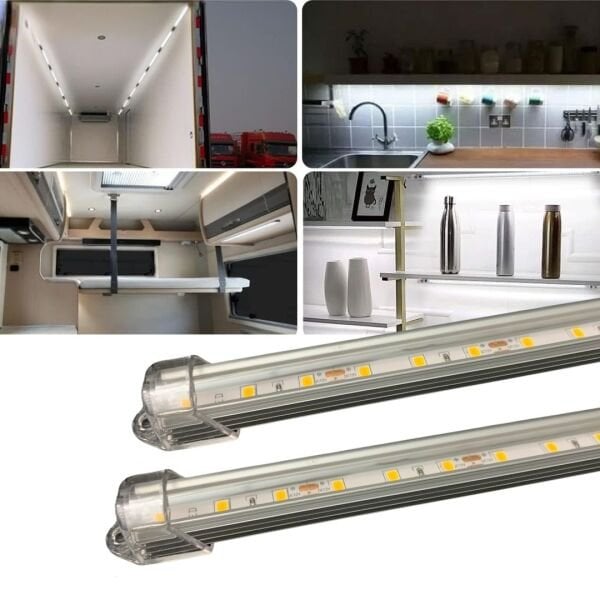 2 Adet Beyaz Işık Şeffaf Alüminyum Kasa Şerit Led Işık 12 Volt