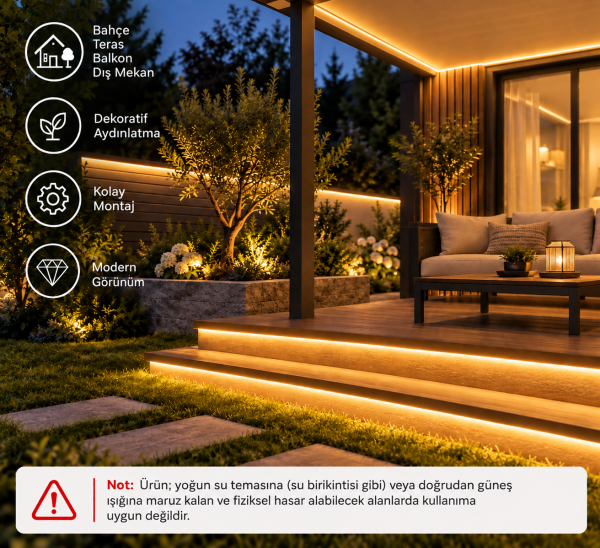 Şerit LED Amber 220V Yüksek Parlaklık, 120 LED/m, Tak Çalıştır, Fişli Anahtarlı, Silikonlu İç/Dış Mekan, Yapışkanlı, Mutfak, Tezgah Altı, Mobilya, Asma Tavan, Bahçe, SB-6508