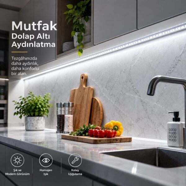 Beyaz Hortum Şerit Led Yapışkanlı 220v Yüksek Lümen Işık Anahtarlı ve Fişli 5 Metre